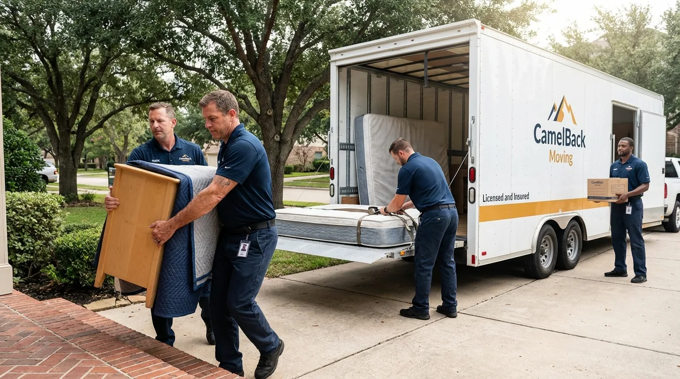 Crew loading residential truck for cross-state move from Sackets Harbor, NY