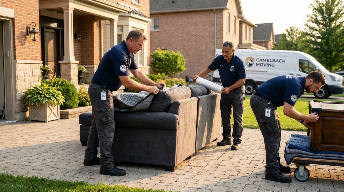 Large estate moving crew wrapping furniture in Sackets Harbor, NY