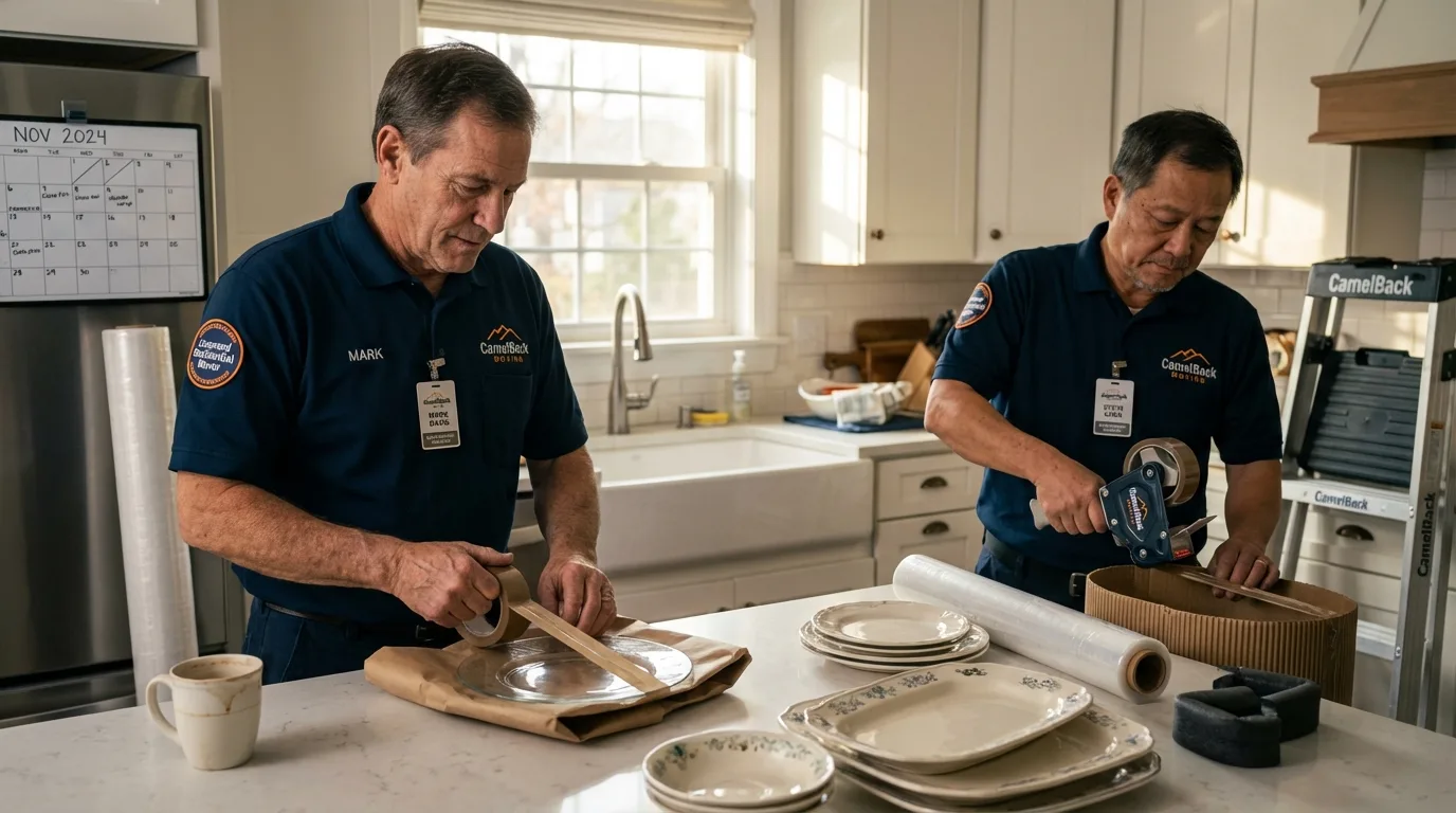 Professional crew packing kitchen dishware in Sackets Harbor, NY
